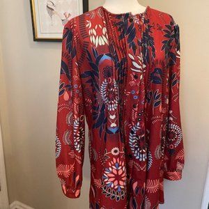 Reborne  - Long Sleeved Tunic - Multi-color with Wine Background - Size 1X